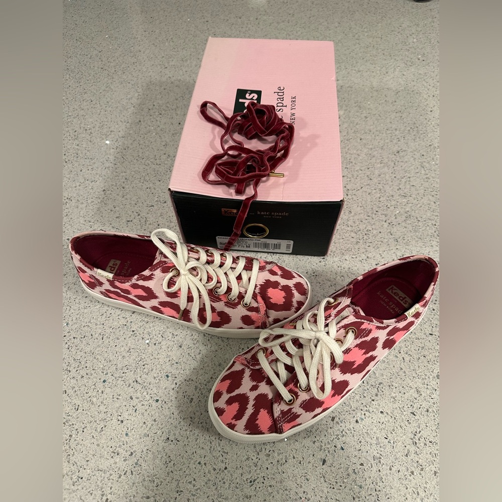 Keds Kate Spade Pink and White Women's Sneakers 7.5 Kickstart KS Leopard Pink